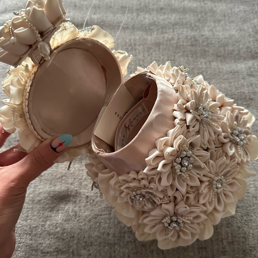 Mary Frances Ivory Satin Floral Pearl-Handle Evening Bag - Picture 8 of 8